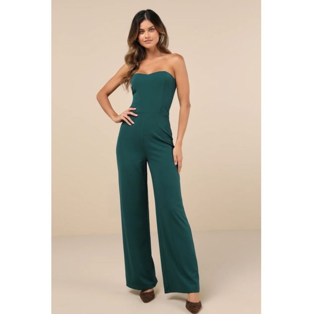 NWT Lulu's Edith Hunter Green Wide Leg Jumpsuit